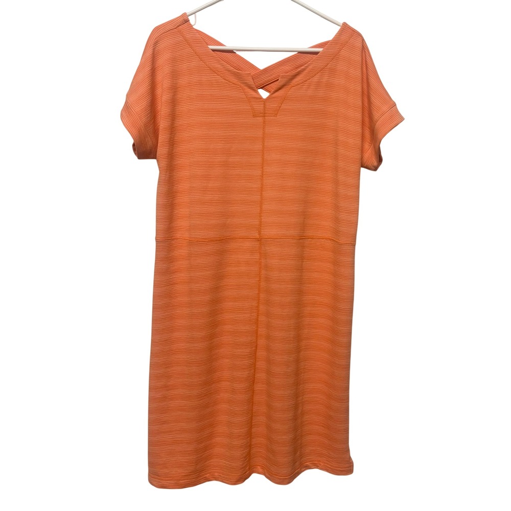 T by Talbots Orange Space Dye Stripe V-Neck Criss Cross Back Dress Size L